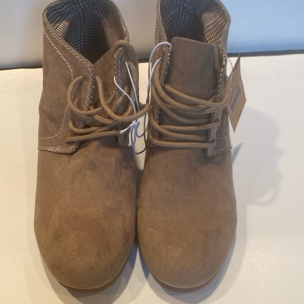 NWT & Vintage Route 66 Taupe Wedge Faux Suede Bootie